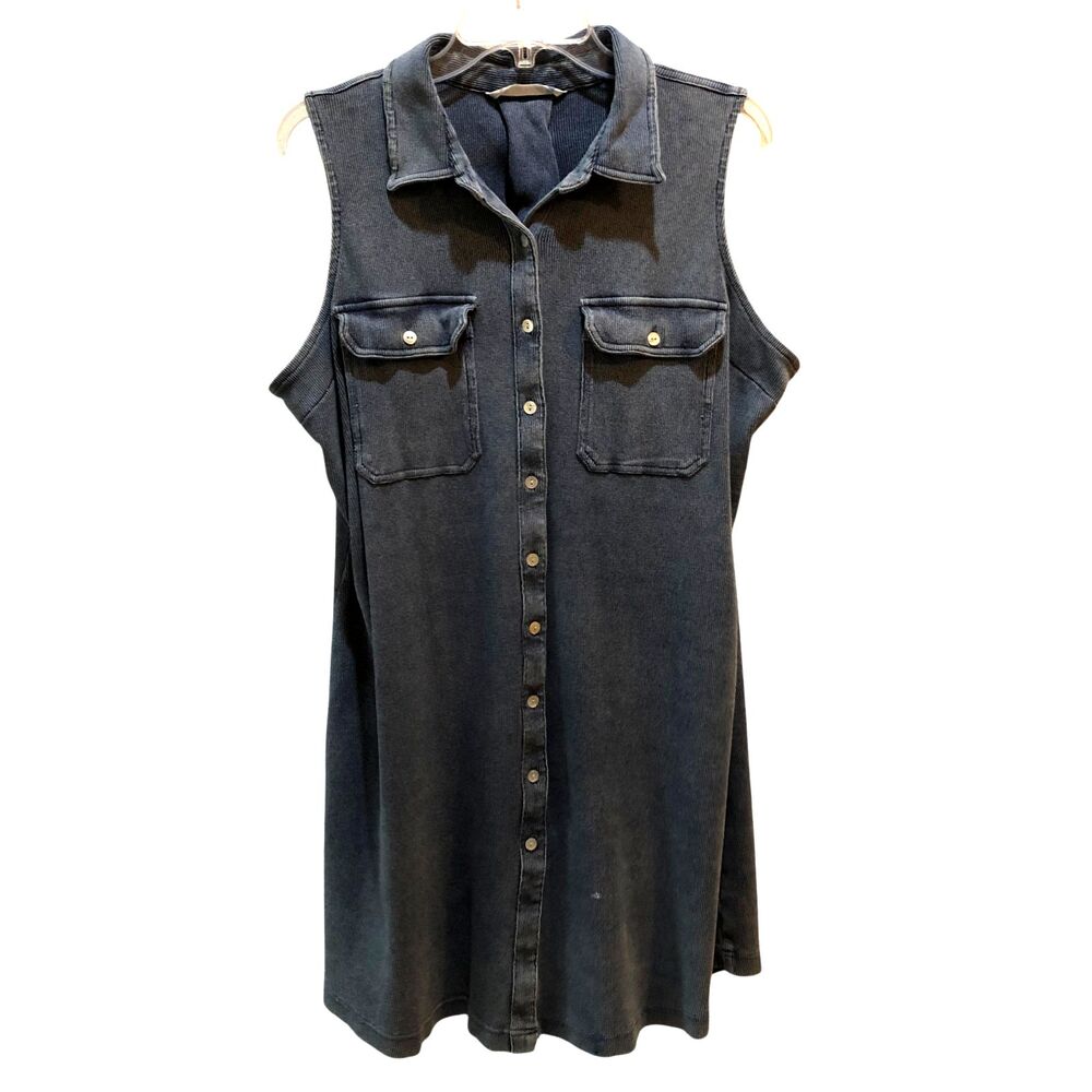 Given Kale Womens Large Button Front Tie Back Sleeveless Shirt Dress Hole Size L